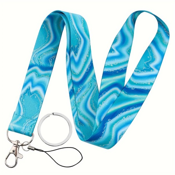 Key Strap 45 cm Polyester Fibre Blue Lanyard with Carabiner Key Holder Card Chip Mobile 1