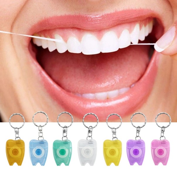 Keychain Set with Dental Floss 30 pcs 15 m per Piece Plastic Case with Ring Multicoloured Portable Case for Oral Hygiene 1