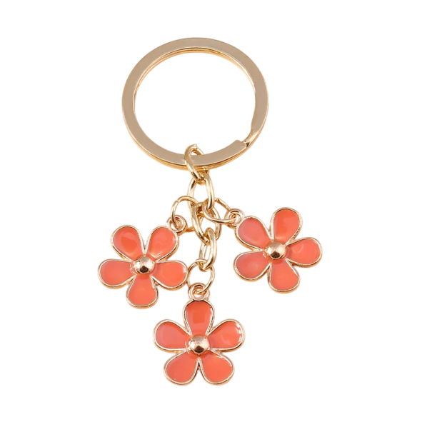 Keychain Zinc Alloy Floral Design Metal Keyring with Flowers Elegant Decoration for Keys Handbag Backpack Stylish Gift orange