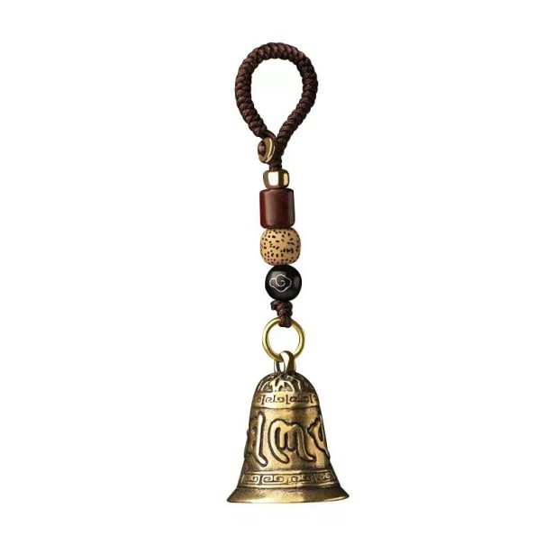Keyring 2.5 x 3 cm Imitation Brass Metal Alloy Sandalwood Rope with Bell Decorative Keychain for Handbag Backpack 1