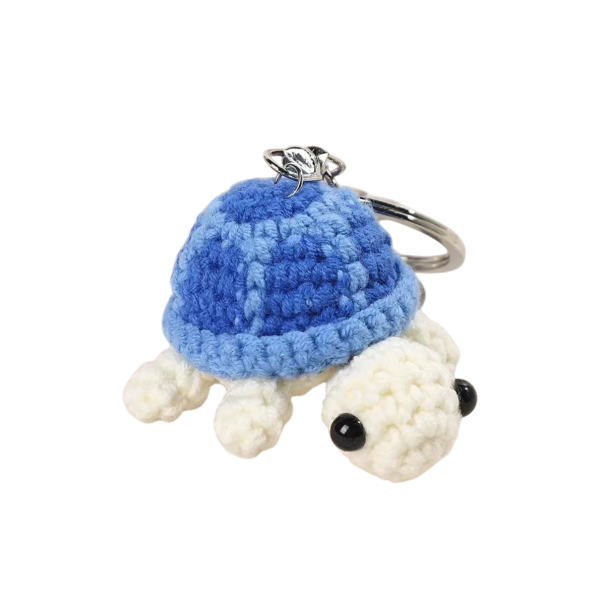 Keyring with Crocheted Turtle Metal Alloy and Plush Handcrafted Decorative Keychain Key Decoration for Backpack blue