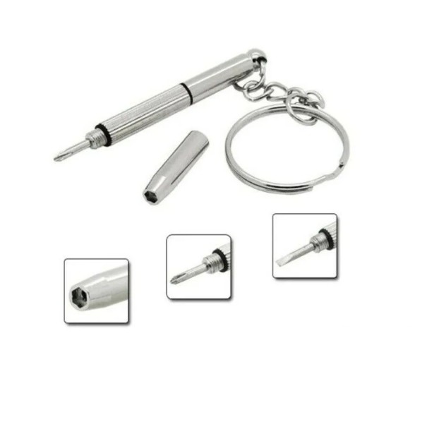 Keyring with Screwdrivers 3-in-1 for Glasses and Small Repairs – Set of 2 with Cross, Flat and Hexagonal Tip 1