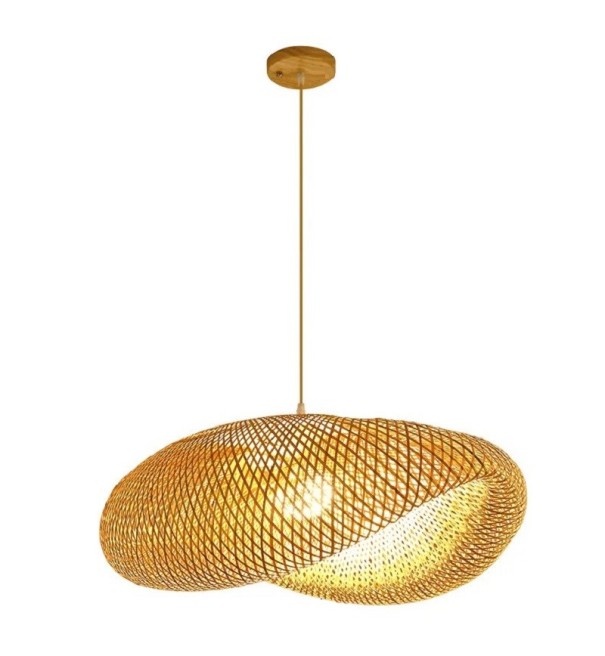 Kézzel készített rattan függőlámpa bambusz mennyezeti lámpa akasztódróttal 100cm Modern stílusú natúr függőcsillár 38x13cm 1