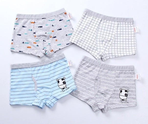 Kille bomullsboxershorts set 4 st Bekväma elastiska underkläder för vardagsbruk Randigt rutigt och sött djurtryck 2-3 år