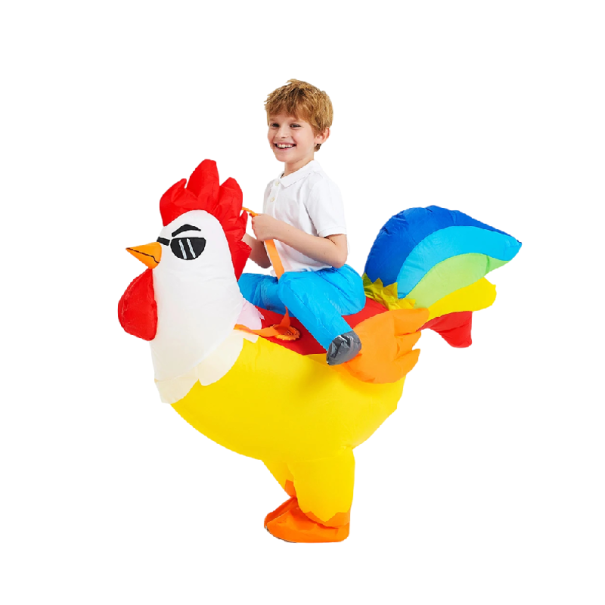 Kinder aufblasbares Kostüm Hahn Für eine Körpergröße von 120–145 cm Polyestergewebe, reißfest Ventilator für AA-Batterien für den Park