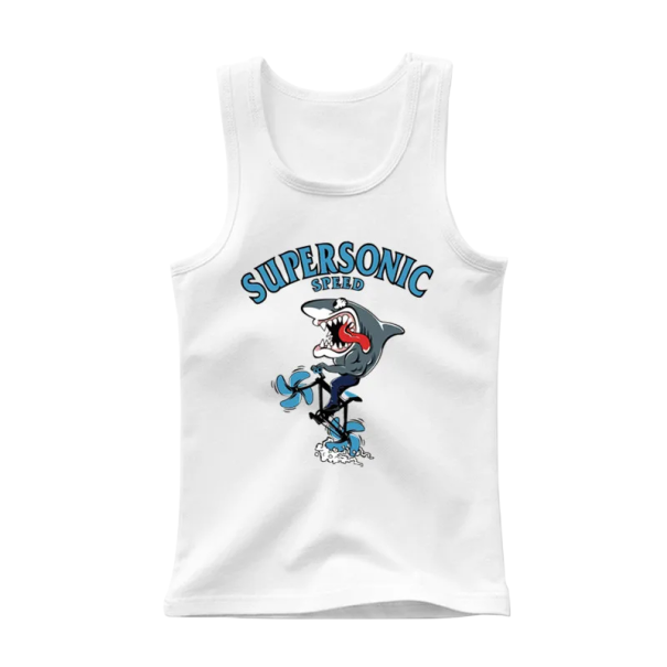 Kinder Baumwoll-Tanktop mit Haifischdruck Einfarbiges ärmelloses T-Shirt mit Rundhalsausschnitt Sommeroberteil für Jungen und Mädchen Bequemes Tanktop weiß 14