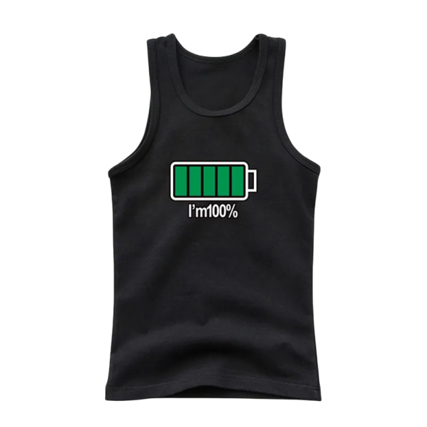 Kinder Baumwolltanktop mit Aufdruck einer geladenen Batterie und dem Schriftzug I’m 100% Einfarbiges ärmelloses T-Shirt mit Rundhalsausschnitt Sommeroberteil für Jungen und Mädchen schwarz 12