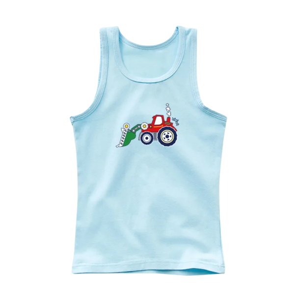 Kinder Baumwolltanktop mit Traktorprint Einfarbiges ärmelloses T-Shirt mit Rundhalsausschnitt Sommeroberteil für Jungen und Mädchen blau 10