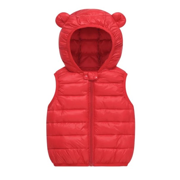 Kinder Daunenweste mit Kapuze und Ohren Herbst- und Winterwarme Baumwolljacke für Kleinkinder und Mädchen Einfarbige Weste mit Reißverschluss aus Polyester und Baumwolle rot 5