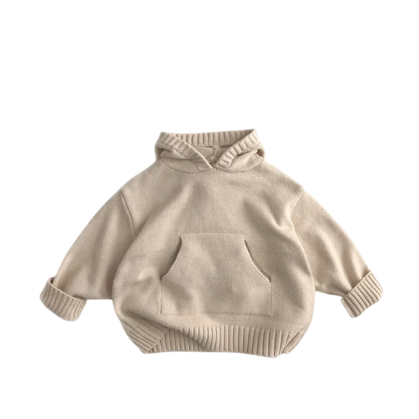 Kinder gestrickter Pullover mit Kapuze 12M–6Y Sanfter einfarbiger Cardigan mit Fronttasche Lockere Passform für Jungen und Mädchen Warmer Herbst- und Winteroberteil Verschiedene Farben beige 6