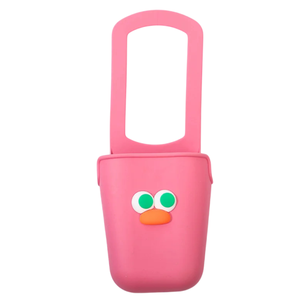 Kinder Getränkebehälter für das Fahrrad mit Gesicht 8,5 x 8 x 27 cm Silikonflaschenhalter für den Lenker Universelle Größe rosa