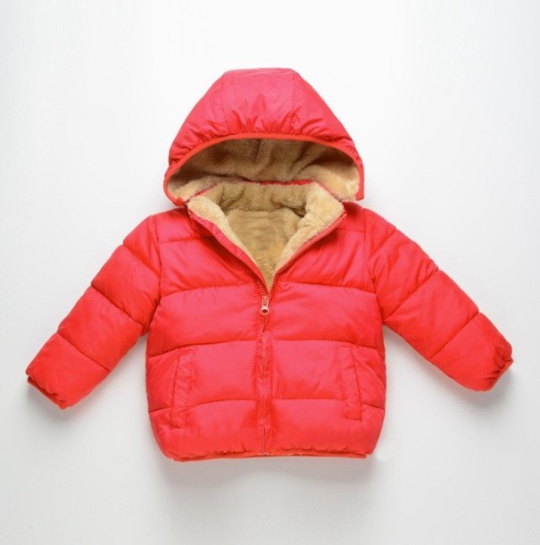 Kinder gewatteerde jas met bont J2868 rood 4
