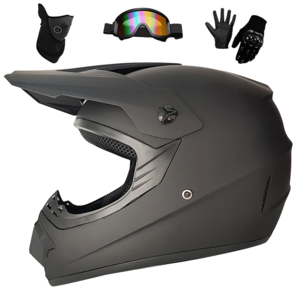 Kinder integraal ABS motorhelm met ventilatiesysteem Zonneklep Bril Handschoenen Masker Beschermset 25×25×36 cm