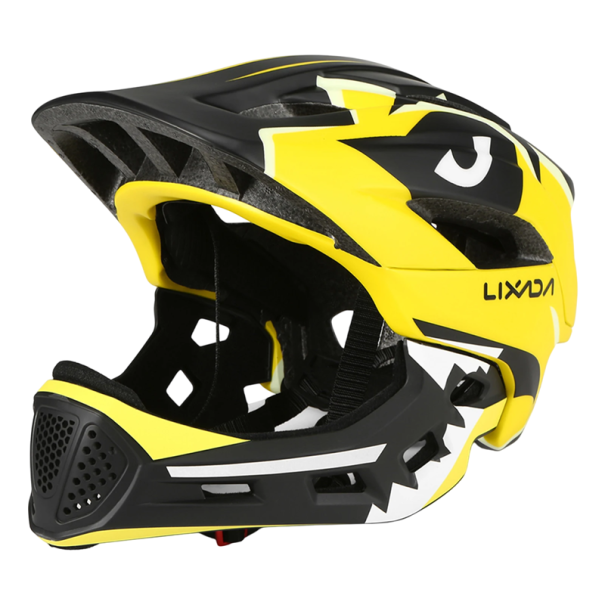 Kinder-Motorradhelm 52–58 cm Integralhelm mit abnehmbarem Mundschutz 13 Belüftungslöcher Sonnenblende EPS-Einsatz und PC-Schale gelb