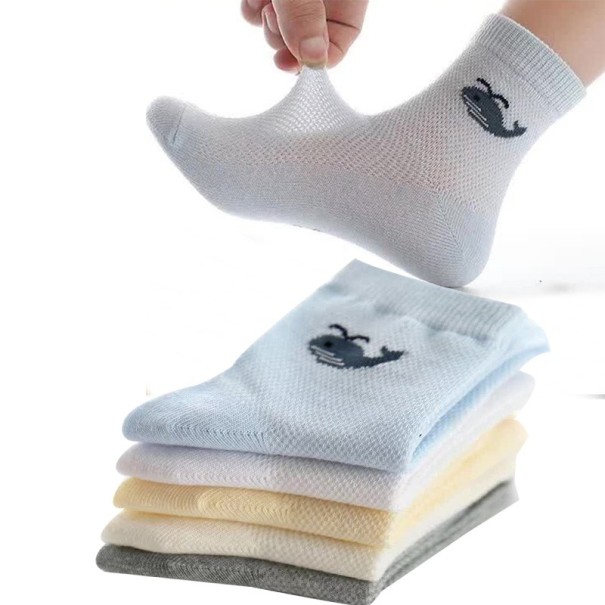 Kinder-Netzsocken mit Wal – 5 Paar 3-5 Jahre