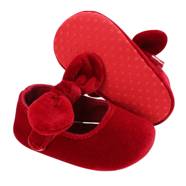 Kinder Samt Ballerinas mit Schleife Riemen über dem Spann mit Klettverschluss Stoff und Baumwolle Rote Mädchen Schuhe für Feiern Fotografie und festliche Anlässe 0-6 Monate