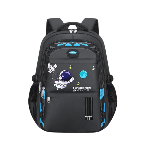 Kinder-Schulranzen für Jungen 46 x 30 x 20 cm Astronaut Wasserdichter Rucksack Gepolstertes Rückensystem 5 Reißverschlusstaschen Flaschen schwarz