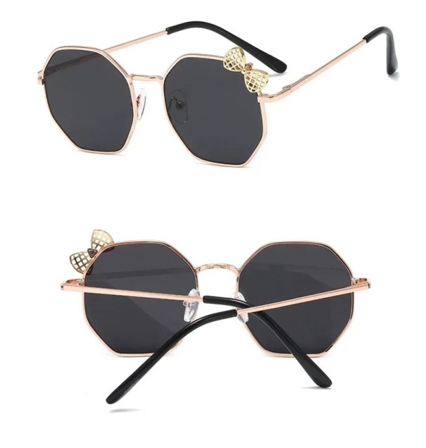 Kinder Sonnenbrille aus Metall mit Schleife Stylische Brille für Kinder Metallrahmen Elegante Kinderbrille für Sommer, Ausflüge, Spielplatz schwarz
