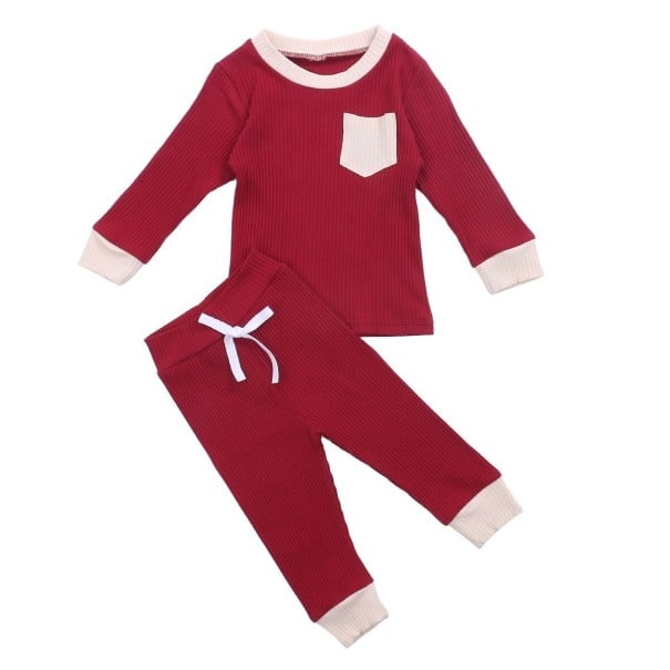 Kinder T-shirt en broek L1484 wijnrood 6-12 maanden