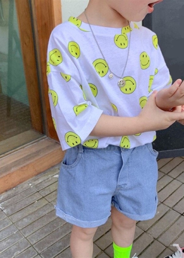 Kinder T-shirt met smileygezichtjes geel 3