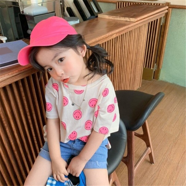 Kinder T-shirt met smileygezichtjes roze 9-12 maanden
