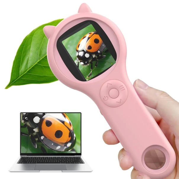 Kinder Taschen-Digitalmikroskop mit Display, Vergrößerung und LED-Licht – rosa oder lila