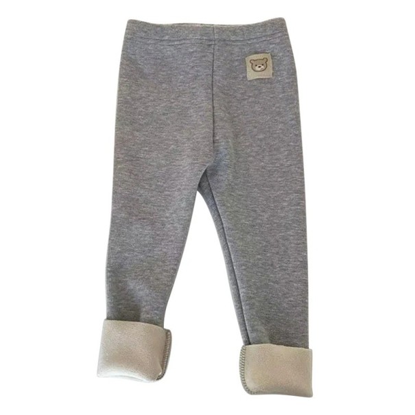 Kinder Winter Plüschhosen Unisex Warme Polyesterhosen mit elastischem Bund und süßem Bären an der Seite Bequeme Winterbekleidung grau 3