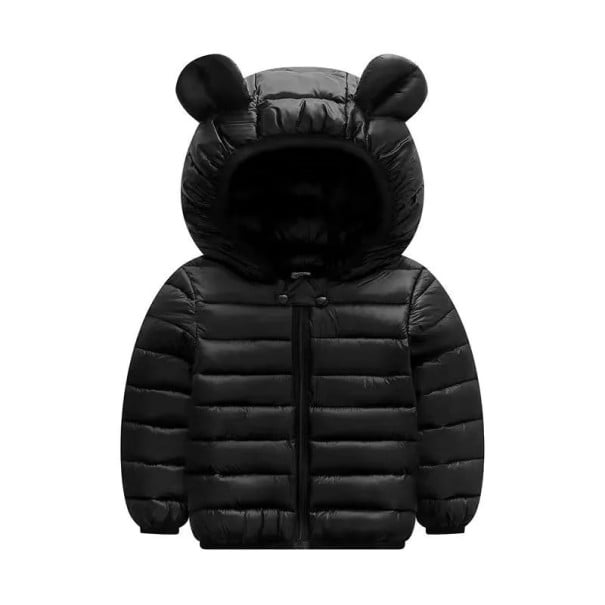Kinder Winterjacke mit Kapuze und Ohren Unisex warme Jacke mit Reißverschluss Polyester Weiche warme Winterjacke für Kinder schwarz 9-12 Monate