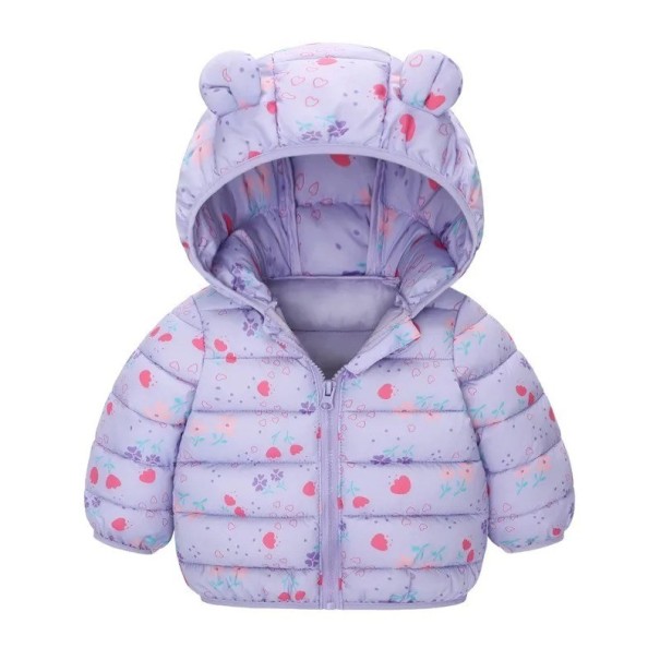 Kinder Winterjacke mit Kapuze und Ohren Unisex warme Jacke mit Reißverschluss Wärmender weicher Polyester Niedliches Winterkleidung für Jungen und Mädchen lila 5