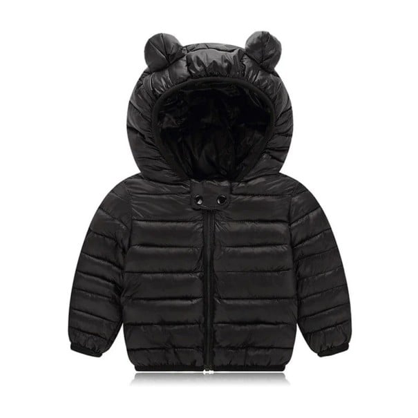 Kinder Winterjacke mit Kapuze und Ohren Unisex warmer Polyesterjacke für Jungen und Mädchen Bequeme Winterkleidung für kaltes schwarz 12-18 Monate