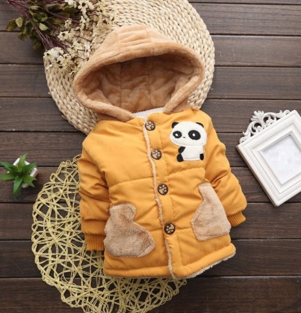 Kinder-Winterjacke mit Panda J1869 gelb 12-18 Monate