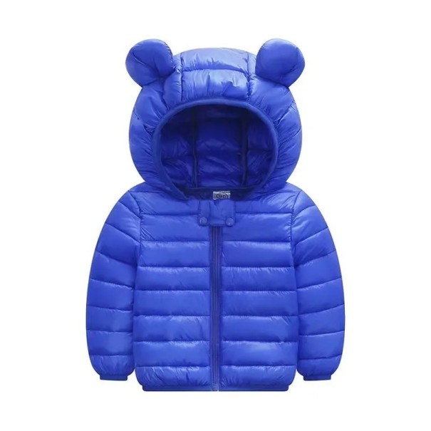 Kinder winterjas effen met capuchon Rits- en drukknoopsluiting Warme polyester jas voor kinderen Comfortabele winterpasvorm blauw 18-24 maanden
