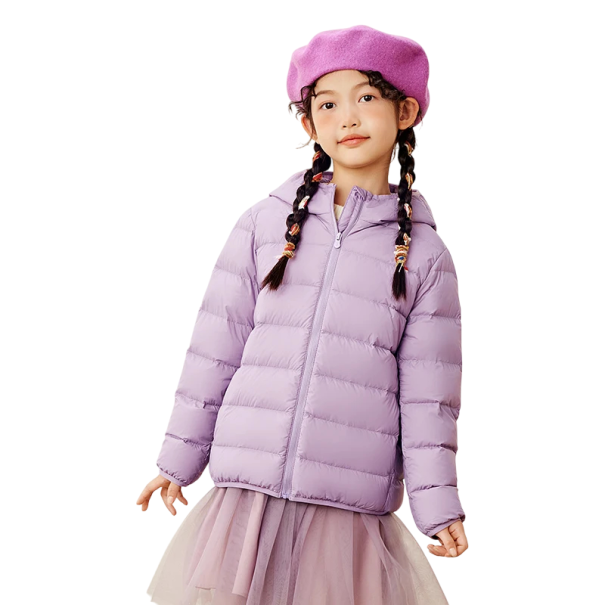 Kinder winterjas met capuchon Ritsluiting Ruime zakken Effen nylon uitvoering Lichtgewicht duurzame jas voor koud weer paars 2