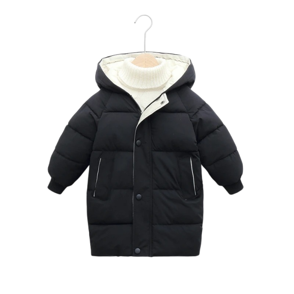 Kinder winterjas met rits en capuchon Warm katoenen-polyester jasje voor jongens en meisjes Comfortabele winterkleding voor de kou zwart 3