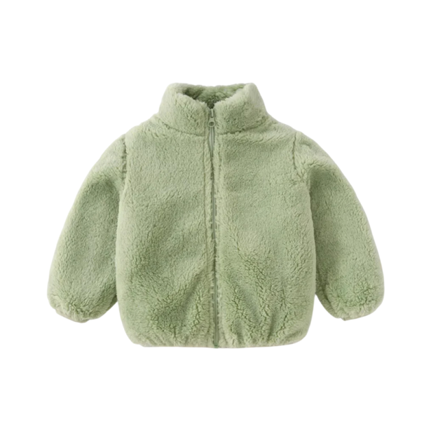 Kinder winterjas pluche Warme polyester jas met ritssluiting en hoge kraag Zachte warme winterjas voor kinderen Comfortabele pasvorm groen 5