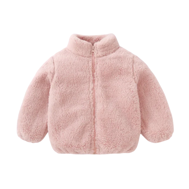 Kinder winterjas pluche Warme polyester jas met ritssluiting en hoge kraag Zachte warme winterjas voor kinderen Comfortabele pasvorm roze 4