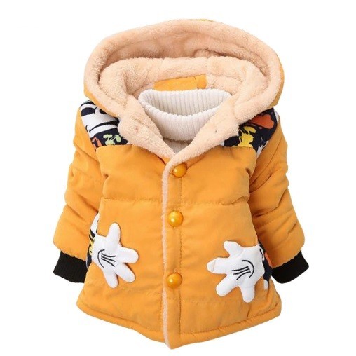 Kinder-Wintermantel mit Fell J1882 gelb 9-12 Monate