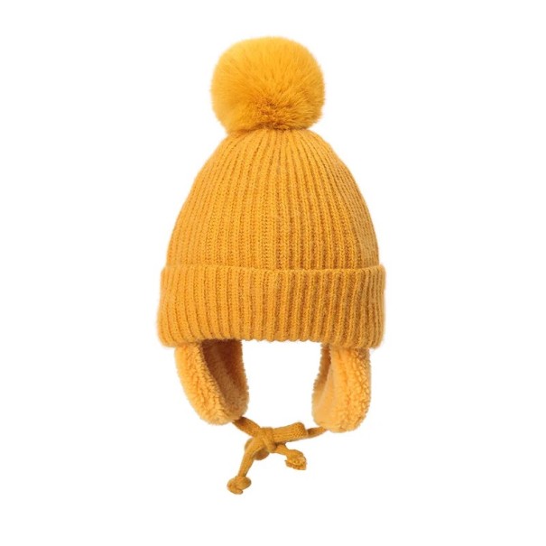 Kinder Wintermütze mit Bommel Umfang 43–58 cm 2–8 Jahre Baumwolle Polyester Warme Mütze mit Ohrenklappen Wintermütze für Kinder gelb