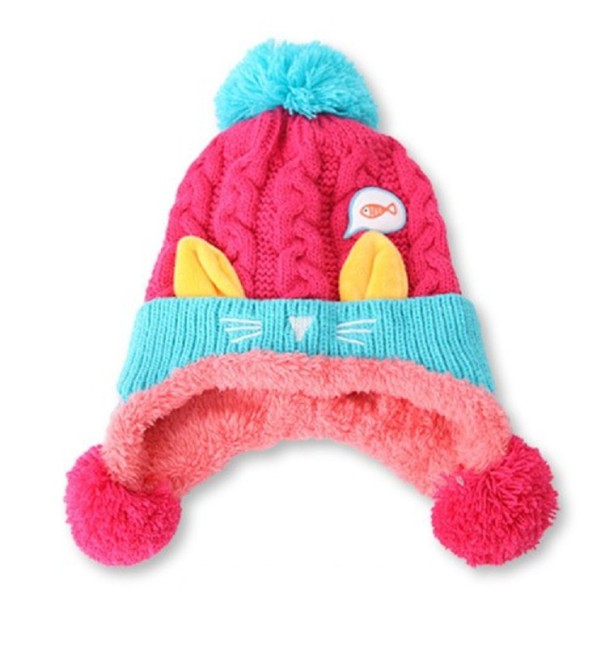 Kinder-Wintermütze mit Bommel und Ohren J865 rosa