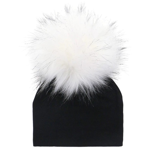Kinder-Wintermütze mit bunten Pompons J3029 weiß M