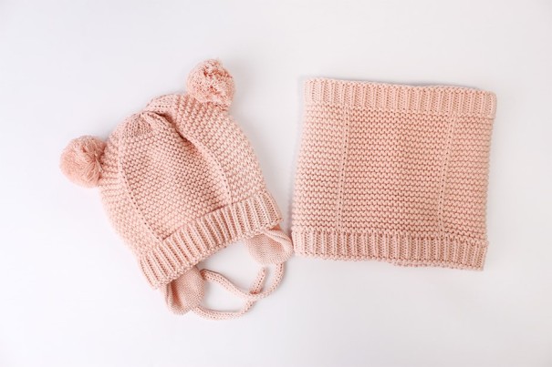 Kinder-Wintermütze mit Ohren + Nackenband J2469 rosa M