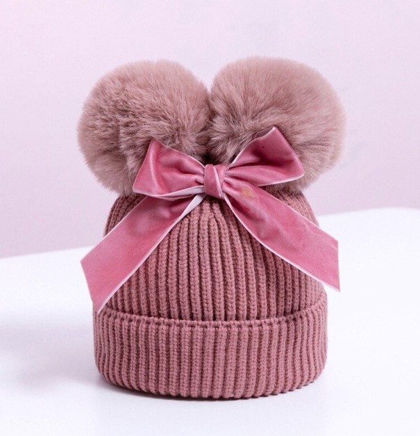 Kinder-Wintermütze mit Pompons A498 rosa