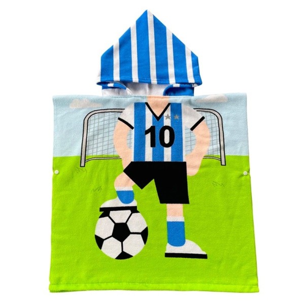 Kinderbadjas met capuchon 60 x 120 cm Voor een hoogte van 80 - 130 cm Unisex badjas met voetbalprint van een voetballer met bal 1