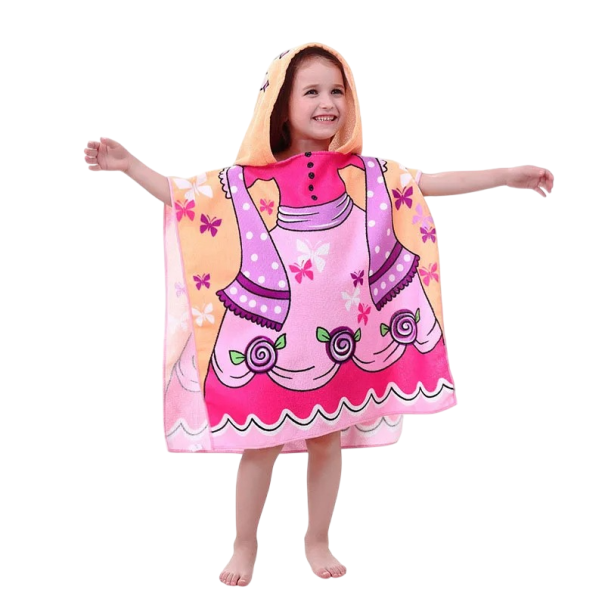 Kinderbadjas met capuchon 60 x 120 cm Voor een hoogte van 80 - 130 cm Unisex kinderbadjas met een print van prinsessenjurken 1