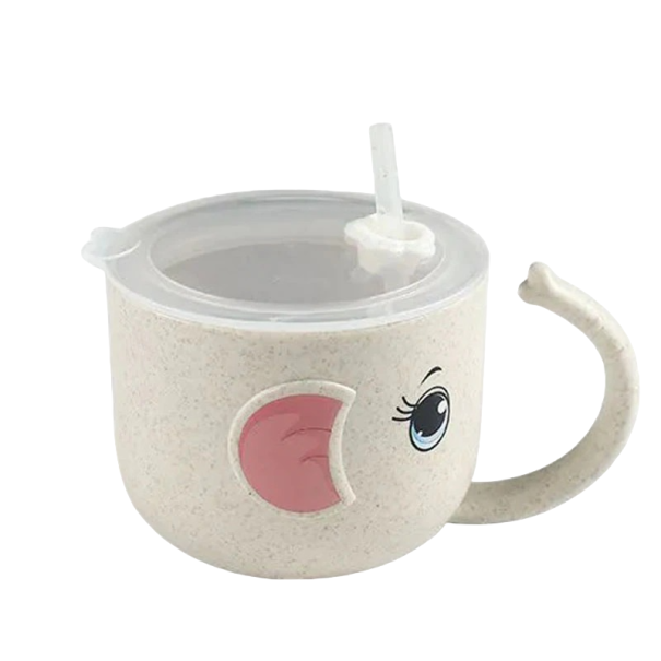 Kinderbecher mit Elefantenstrohhalm Beige