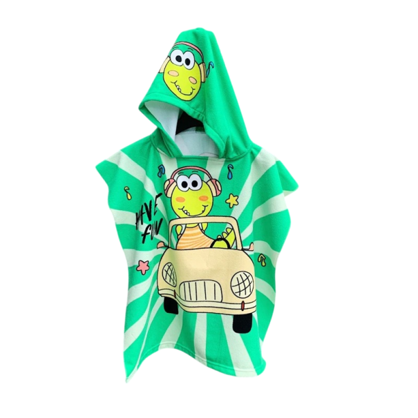 Kinderen badjas met capuchon 60 x 120 cm Voor een hoogte van 80 - 130 cm Unisex groene kinderen badjas met print van een figuurtje in een auto 1