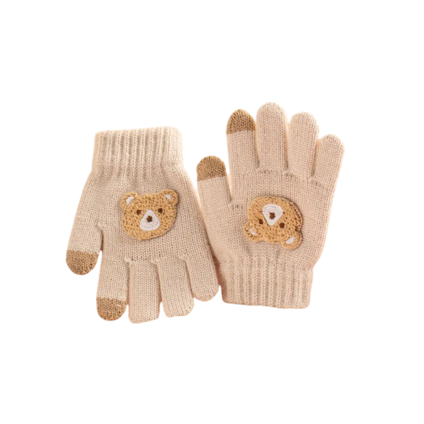 Kinderen gebreide handschoenen Maat 2–6 jaar Beer patroon Warme winterhandschoenen voor kinderen voor buitengebruik beige