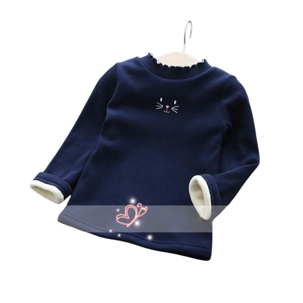 Kinderen gebreide trui met omgeslagen col en geborduurd motief Effen warme trui van katoen, acryl en polyester Stijlvolle top voor jongens en meisjes donkerblauw 2