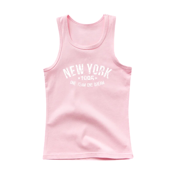 Kinderen Katoenen T-shirt met New York Print Effen Mouwloos Shirt met O-Hals Stijlvolle Zomertop voor Jongens en Meisjes Verschillende Kleuren roze 8