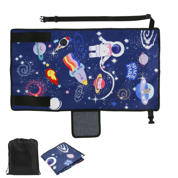 Kinderen Reisbord en Deken voor het Vliegtuig 79 × 44 cm Astronaut Motief Oxford Stof Opvouwbare Tafel Reizen met Kinderen blauw